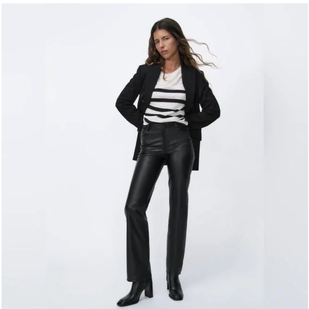 NWT Zara 90’s Wide Leg Faux Leather Trouser - Picture 2 of 7